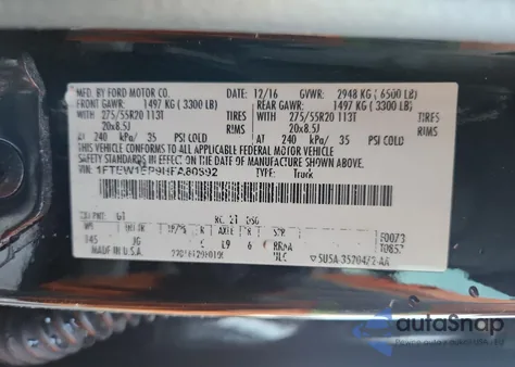 2017 Ford F150 Supercrew z USA, uszkodzony, nr VIN 1FTEW1EP9HFA80892